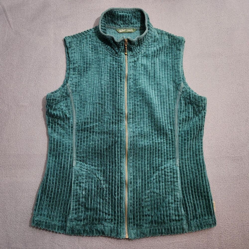 Vtg Woolrich Women M Deep Atlantic Green Wide Whale Corduroy Full Zip Vest